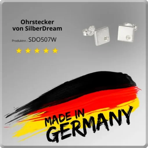SilberDream Ohrringe Viereck weiß 925 Silber Ohrstecker SDO507W