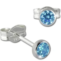 SilberDream Ohrringe Zirkonia hellblau 3mm 925 Silber Ohrstecker SDO5533H