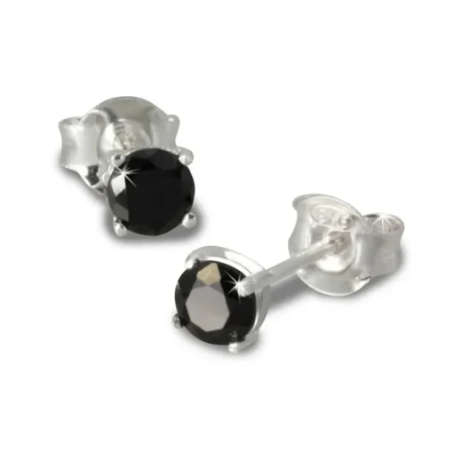 SilberDream Ohrringe Zirkonia schwarz 4mm rund Silber Stecker SDO714S