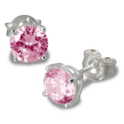 SilberDream Ohrringe Zirkonia rosa 6mm rund Silber Ohrstecker SDO716A