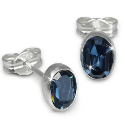 SilberDream Ohrringe Zirkonia oval dunkelblau 925er Ohrstecker SDO552B