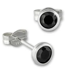 SilberDream Ohrringe Zirkonia schwarz 4mm 925 Silber Ohrstecker SDO5534S