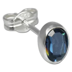 SilberDream Ohrringe Zirkonia oval dunkelblau 925er Ohrstecker SDO552B
