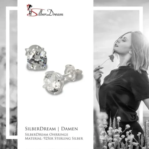 SilberDream Ohrringe Zirkonia weiß 6mm rund Silber Ohrstecker SDO716W
