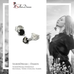 SilberDream Ohrringe Zirkonia schwarz 4mm rund Silber Stecker SDO714S