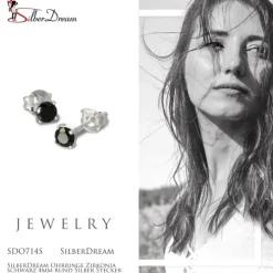 SilberDream Ohrringe Zirkonia schwarz 4mm rund Silber Stecker SDO714S