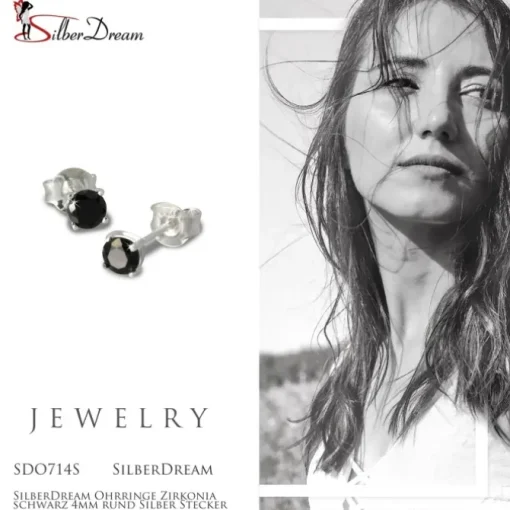 SilberDream Ohrringe Zirkonia schwarz 4mm rund Silber Stecker SDO714S