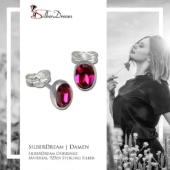 SilberDream Ohrringe Zirkonia oval fuchsia 925er Ohrstecker SDO552D