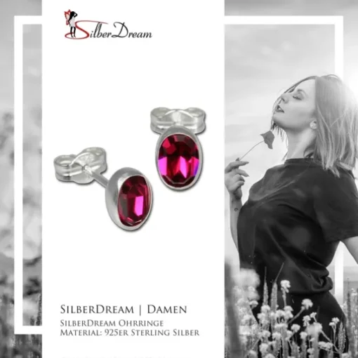 SilberDream Ohrringe Zirkonia oval fuchsia 925er Ohrstecker SDO552D