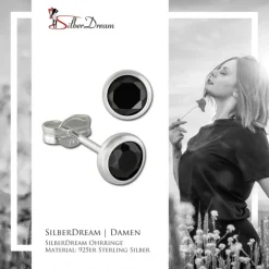 SilberDream Ohrringe Zirkonia schwarz 5mm 925 Silber Ohrstecker SDO5535S