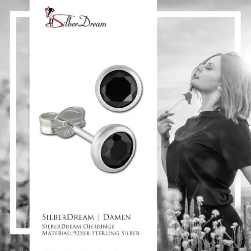SilberDream Ohrringe Zirkonia schwarz 5mm 925 Silber Ohrstecker SDO5535S