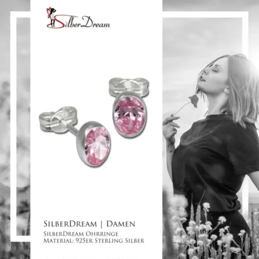 SilberDream Ohrringe Zirkonia oval rosa 925er Ohrstecker SDO552A