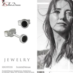 SilberDream Ohrringe Zirkonia schwarz 3mm 925 Silber Ohrstecker SDO5533S