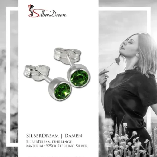 SilberDream Ohrringe Zirkonia hellgrün 925 Silber Ohrstecker SDO503L