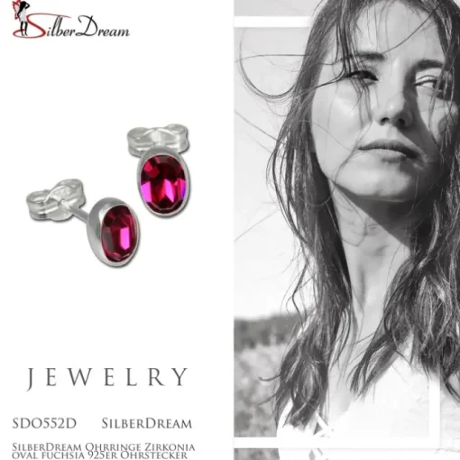SilberDream Ohrringe Zirkonia oval fuchsia 925er Ohrstecker SDO552D