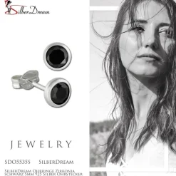 SilberDream Ohrringe Zirkonia schwarz 5mm 925 Silber Ohrstecker SDO5535S