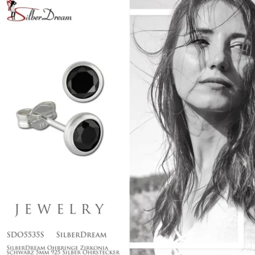 SilberDream Ohrringe Zirkonia schwarz 5mm 925 Silber Ohrstecker SDO5535S