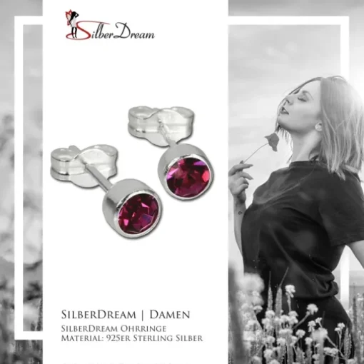 SilberDream Ohrringe Zirkonia fuchsia 925 Silber Ohrstecker SDO503A