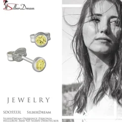 SilberDream Ohrringe Zirkonia hellgrün 3mm 925 Silber Ohrstecker SDO5533L