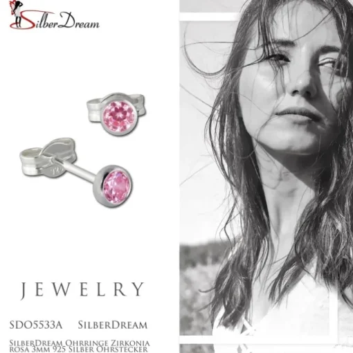 SilberDream Ohrringe Zirkonia rosa 3mm 925 Silber Ohrstecker SDO5533A