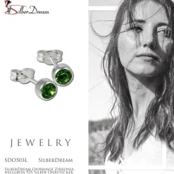 SilberDream Ohrringe Zirkonia hellgrün 925 Silber Ohrstecker SDO503L
