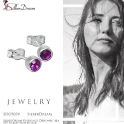 SilberDream Ohrringe Zirkonia lila 925 Silber Ohrstecker SDO503V