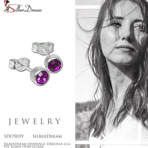 SilberDream Ohrringe Zirkonia lila 925 Silber Ohrstecker SDO503V