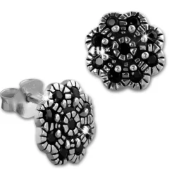 SilberDream Ohrstecker Blume Zirkonia schwarz 925er Silber Damen SDO8519S