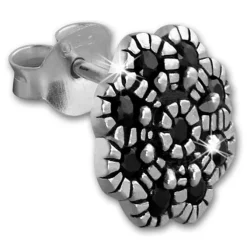 SilberDream Ohrstecker Blume Zirkonia schwarz 925er Silber Damen SDO8519S