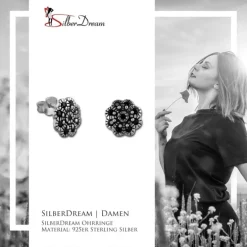 SilberDream Ohrstecker Blume Zirkonia schwarz 925er Silber Damen SDO8519S