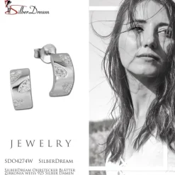 SilberDream Ohrstecker Blätter Zirkonia weiß 925 Silber Damen Ohrring SDO4274W