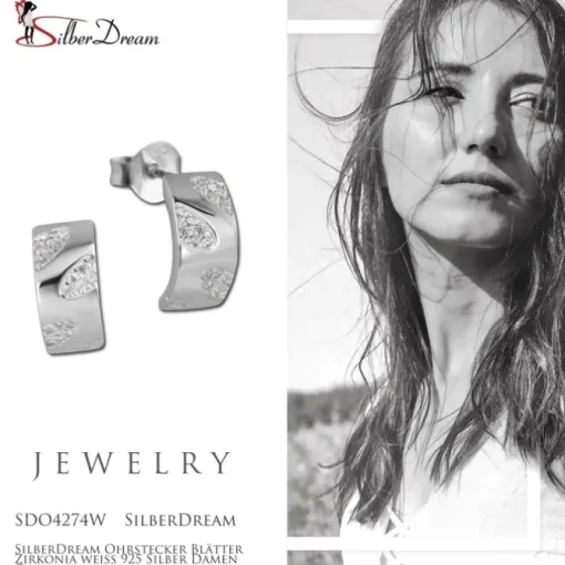 SilberDream Ohrstecker Blätter Zirkonia weiß 925 Silber Damen Ohrring SDO4274W
