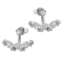 SilberDream Ohrstecker Dangle Ear Cuff Herzen weiß 925 Silber Ohrringe GSO445W