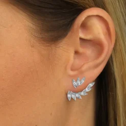 SilberDream Ohrstecker Dangle Ear Cuff Blätter weiß 925 Silber Ohrringe GSO450W