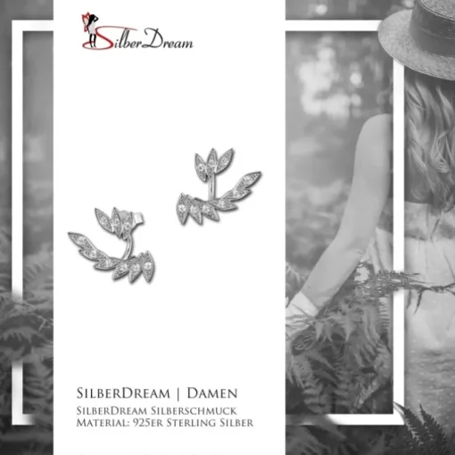 SilberDream Ohrstecker Dangle Ear Cuff Blätter weiß 925 Silber Ohrringe GSO450W