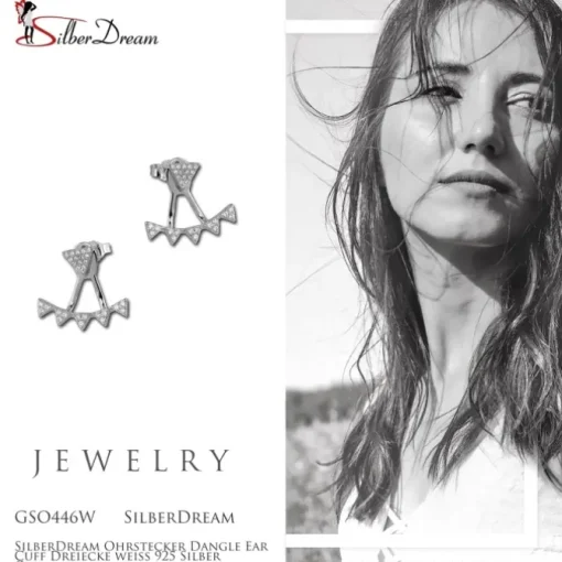 SilberDream Ohrstecker Dangle Ear Cuff Dreiecke weiß 925 Silber Ohrringe GSO446W
