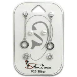SilberDream Ohrstecker 3er Set Dangle, Perle, Kreis 925 Silber Ohrring SDS618WJ