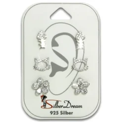 SilberDream Ohrstecker 3er Set Blume, Katze, Fischgräte 925er Ohrringe SDS605WJ
