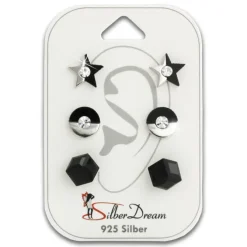 SilberDream Ohrstecker 3er Set Stern, Kreis, Würfel 925er Ohrringe SDS609SW