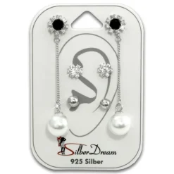 SilberDream Ohrstecker 3er Set Dangle, Blume, Kugel 925er Damen Ohrring SDS617WS