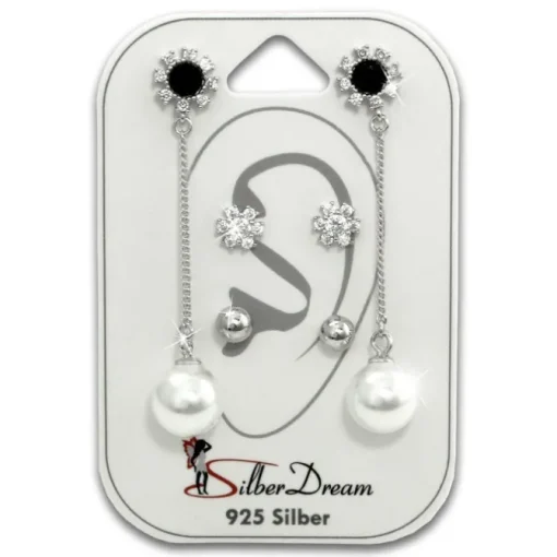 SilberDream Ohrstecker 3er Set Dangle, Blume, Kugel 925er Damen Ohrring SDS617WS