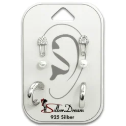 SilberDream Ohrstecker 3er Set Anstecker, Perle, Creole 925 Ohrring SDS619WJ