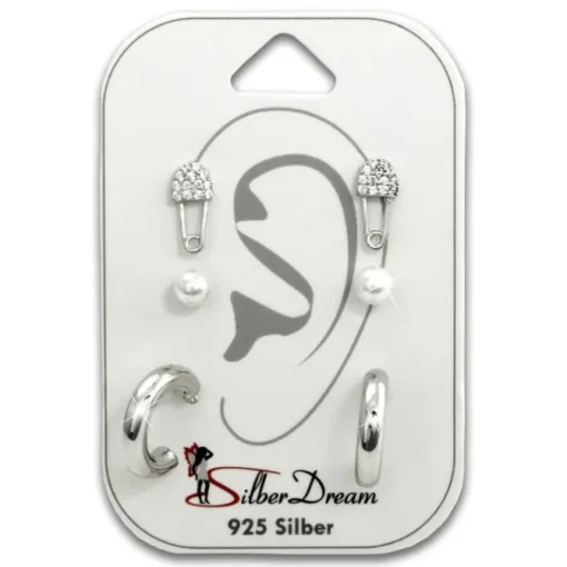 SilberDream Ohrstecker 3er Set Anstecker, Perle, Creole 925 Ohrring SDS619WJ