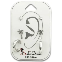SilberDream Ohrstecker 3er Set Zirkonia, Palme, Creole 925 Ohrring SDS624WJ