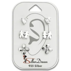 SilberDream Ohrstecker 3er Set Herz, Freunde, Blume 925er Ohrring SDS610WJ