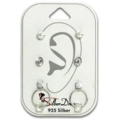 SilberDream Ohrstecker 3er Set Perle, Stein, Dangle 925 Silber Ohrringe SDS608WJ