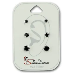 SilberDream Ohrstecker 3er Set Zirkonia schwarz 925 Silber Ohrring SDS812S
