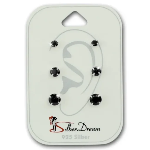 SilberDream Ohrstecker 3er Set Zirkonia schwarz 925 Silber Ohrring SDS812S