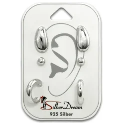 SilberDream Ohrstecker 3er Set Tropfen, Kugel, Creole 925 Ohrring SDS623JJ