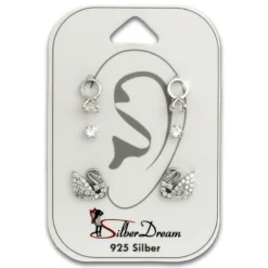 SilberDream Ohrstecker 3er Set Ring, Zirkonia, Schwan 925er Ohrring SDS606WJ
